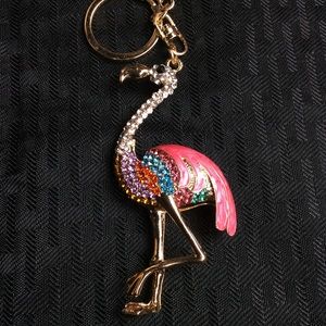 NWT Flamingo Bling Keychain Crystal